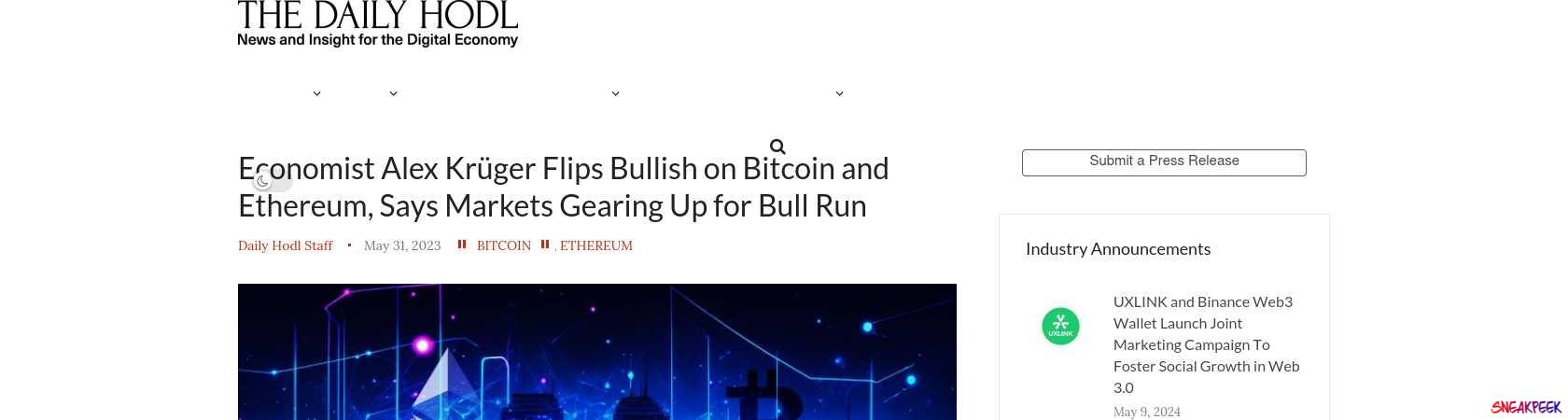 Read the full Article:  ⭲ Economist Alex Krüger Flips Bullish on Bitcoin and Ethereum, Says Markets Gearing Up for Bull Run