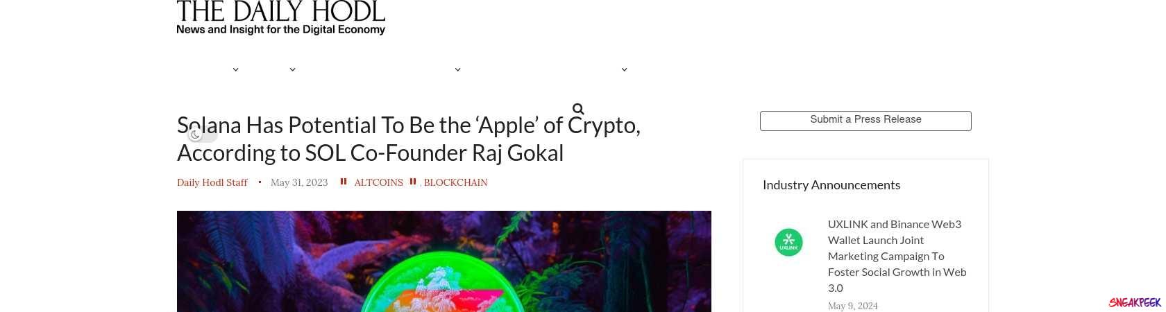 Read the full Article:  ⭲ Solana Has Potential To Be the ‘Apple’ of Crypto, According to SOL Co-Founder Raj Gokal