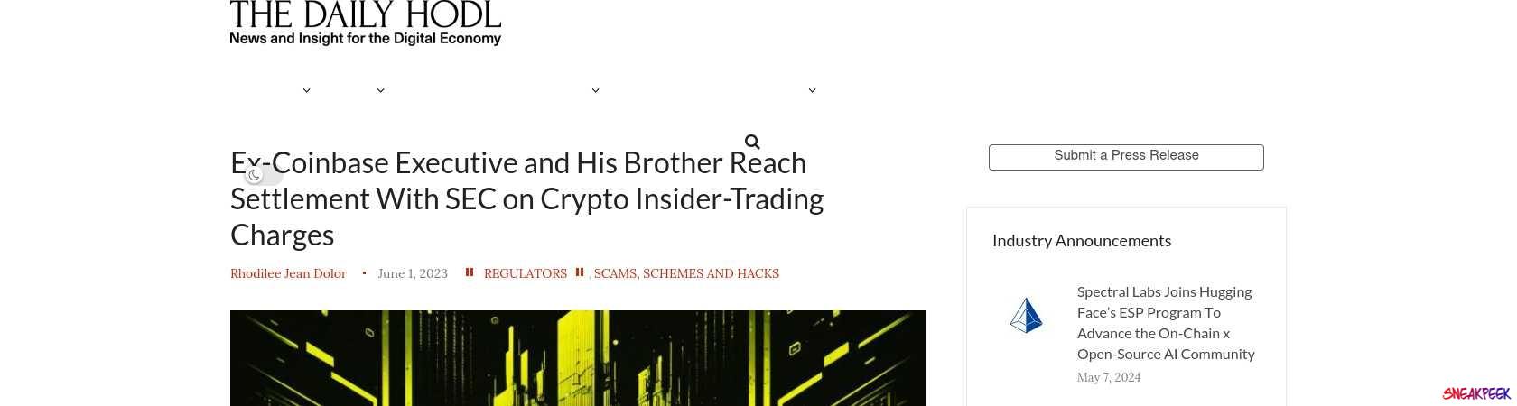 Read the full Article:  ⭲ Ex-Coinbase Executive and His Brother Reach Settlement With SEC on Crypto Insider-Trading Charges