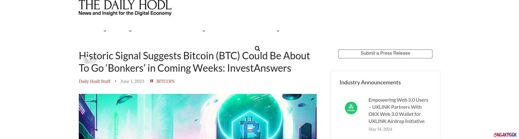 Read the full Article:  ⭲ Historic Signal Suggests Bitcoin (BTC) Could Be About To Go ‘Bonkers’ in Coming Weeks: InvestAnswers