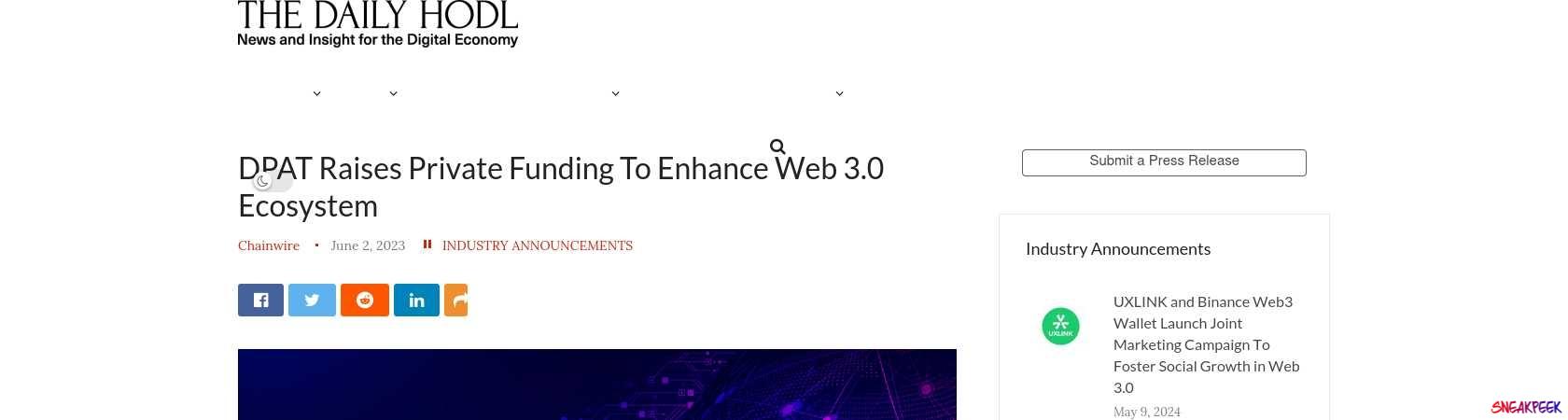 Read the full Article:  ⭲ DPAT Raises Private Funding To Enhance Web 3.0 Ecosystem