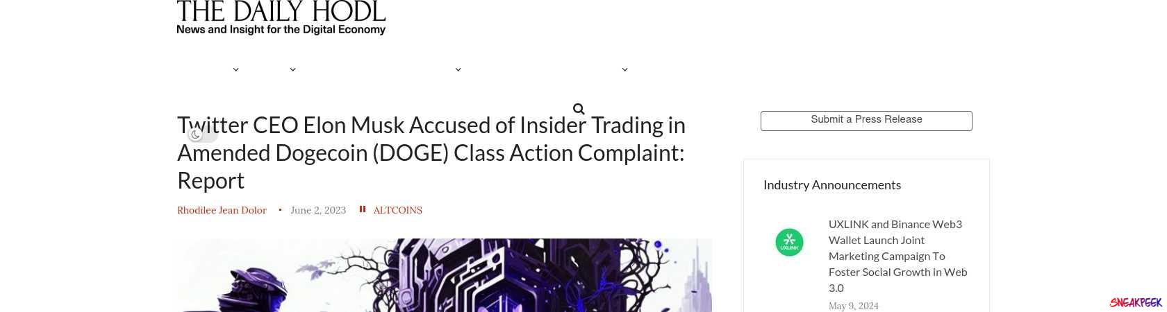 Read the full Article:  ⭲ Twitter CEO Elon Musk Accused of Insider Trading in Amended Dogecoin (DOGE) Class Action Complaint: Report