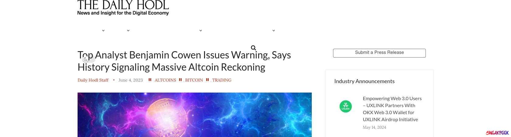 Read the full Article:  ⭲ Top Analyst Benjamin Cowen Issues Warning, Says History Signaling Massive Altcoin Reckoning