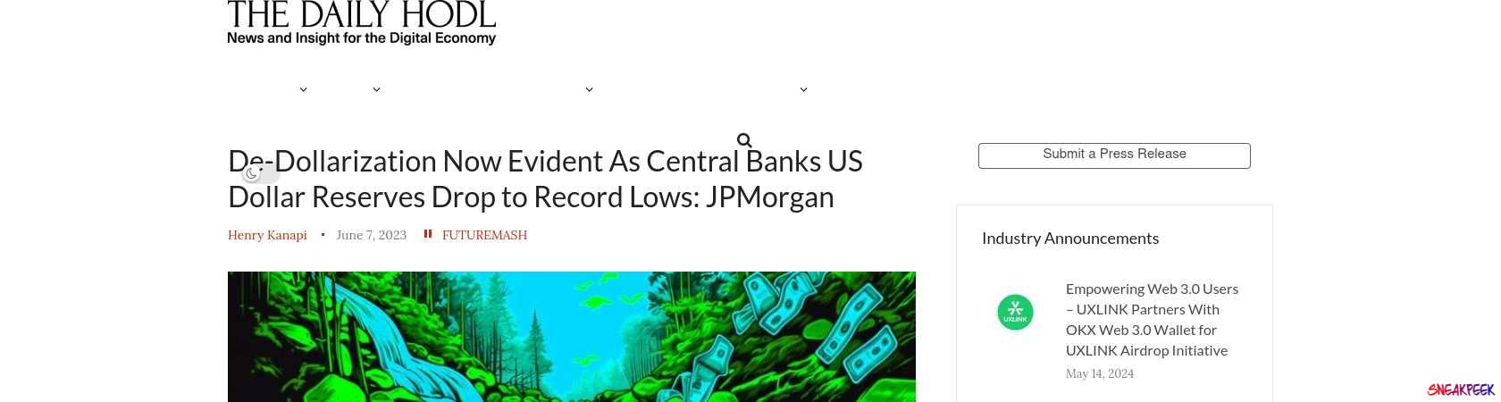 Read the full Article:  ⭲ De-Dollarization Now Evident As Central Banks US Dollar Reserves Drop to Record Lows: JPMorgan