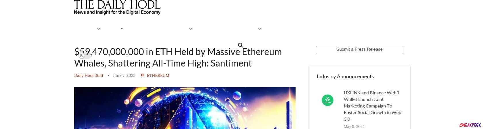 Read the full Article:  ⭲ $59,470,000,000 in ETH Held by Massive Ethereum Whales, Shattering All-Time High: Santiment