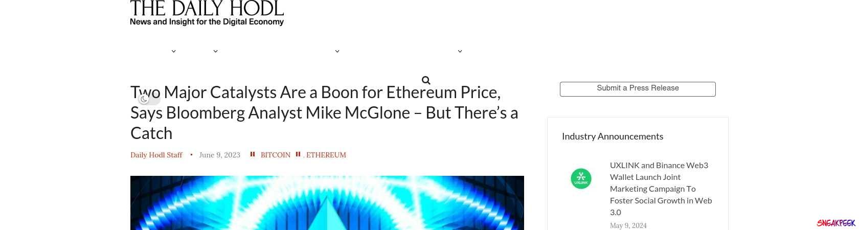 Read the full Article:  ⭲ Two Major Catalysts Are a Boon for Ethereum Price, Says Bloomberg Analyst Mike McGlone – But There’s a Catch