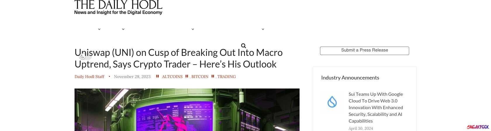 Read the full Article:  ⭲ Uniswap (UNI) on Cusp of Breaking Out Into Macro Uptrend, Says Crypto Trader – Here’s His Outlook