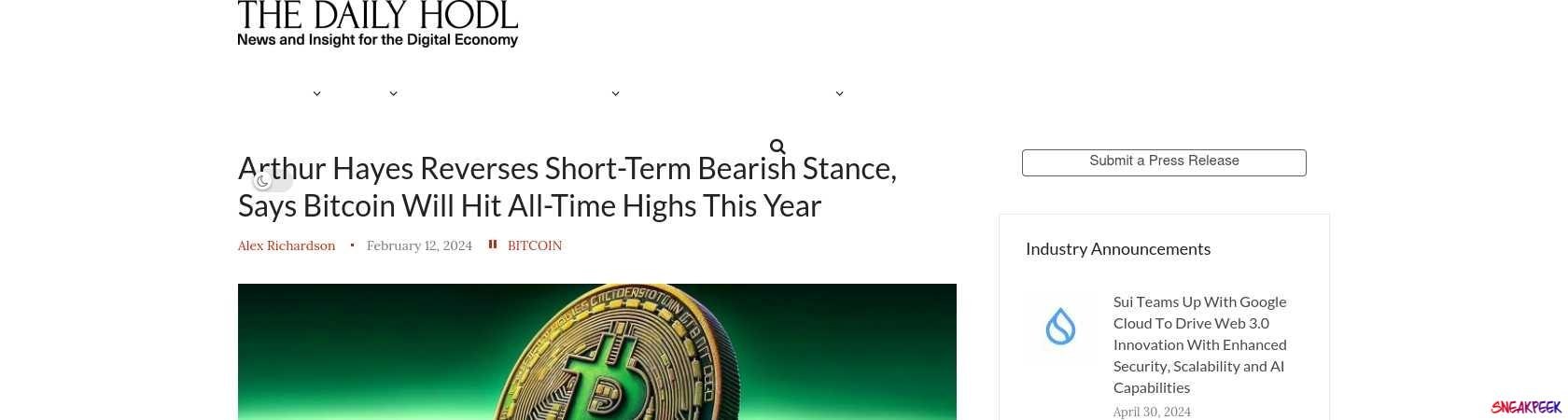 Read the full Article:  ⭲ Arthur Hayes Reverses Short-Term Bearish Stance, Says Bitcoin Will Hit All-Time Highs This Year