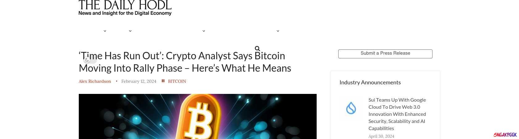 Read the full Article:  ⭲ ‘Time Has Run Out’: Crypto Analyst Says Bitcoin Moving Into Rally Phase – Here’s What He Means