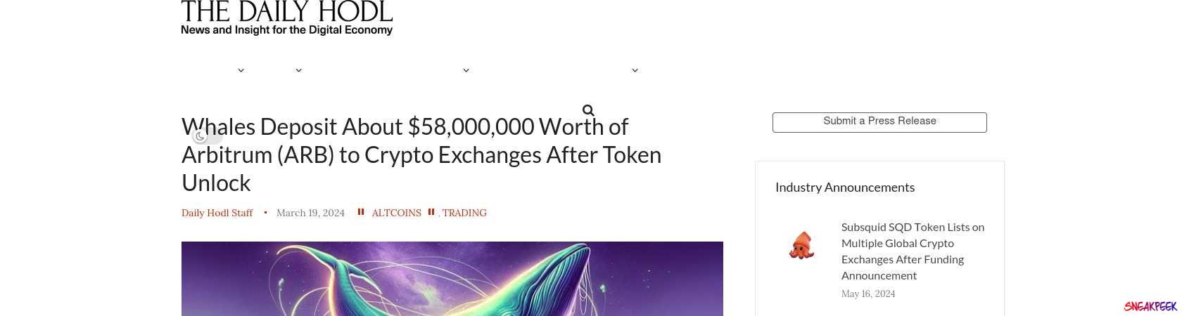 Read the full Article:  ⭲ Whales Deposit About $58,000,000 Worth of Arbitrum (ARB) to Crypto Exchanges After Token Unlock
