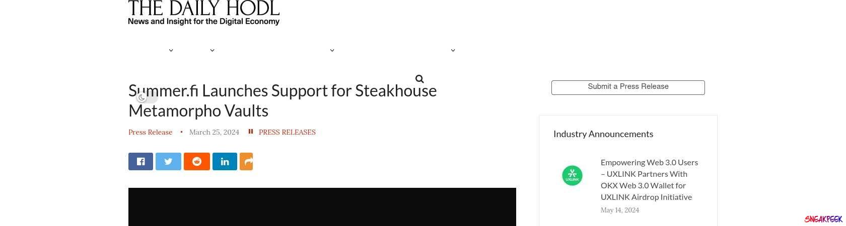 Read the full Article:  ⭲ Summer.fi Launches Support for Steakhouse Metamorpho Vaults