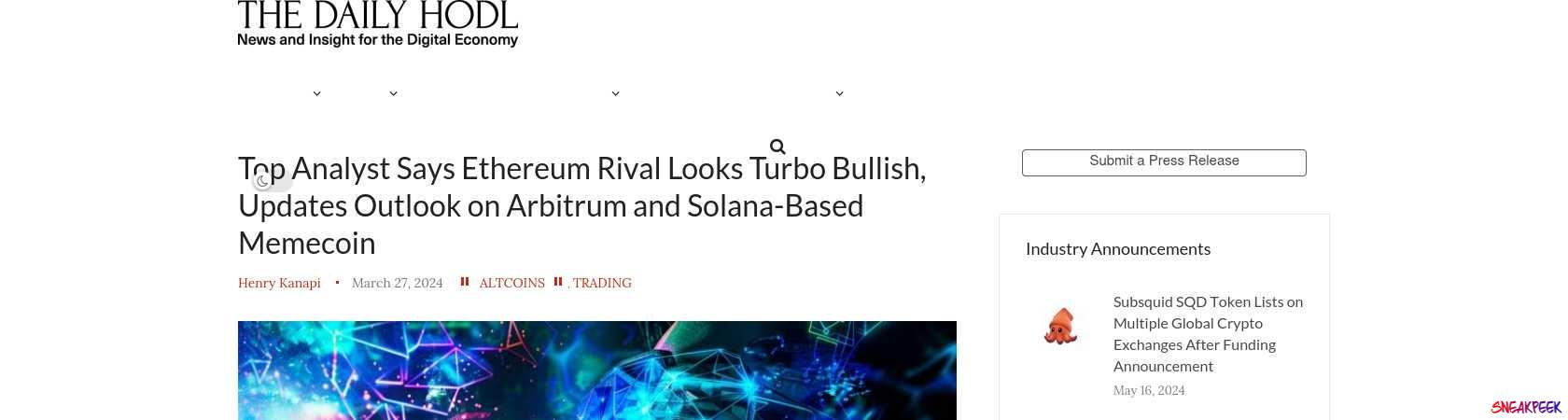 Read the full Article:  ⭲ Top Analyst Says Ethereum Rival Looks Turbo Bullish, Updates Outlook on Arbitrum and Solana-Based Memecoin