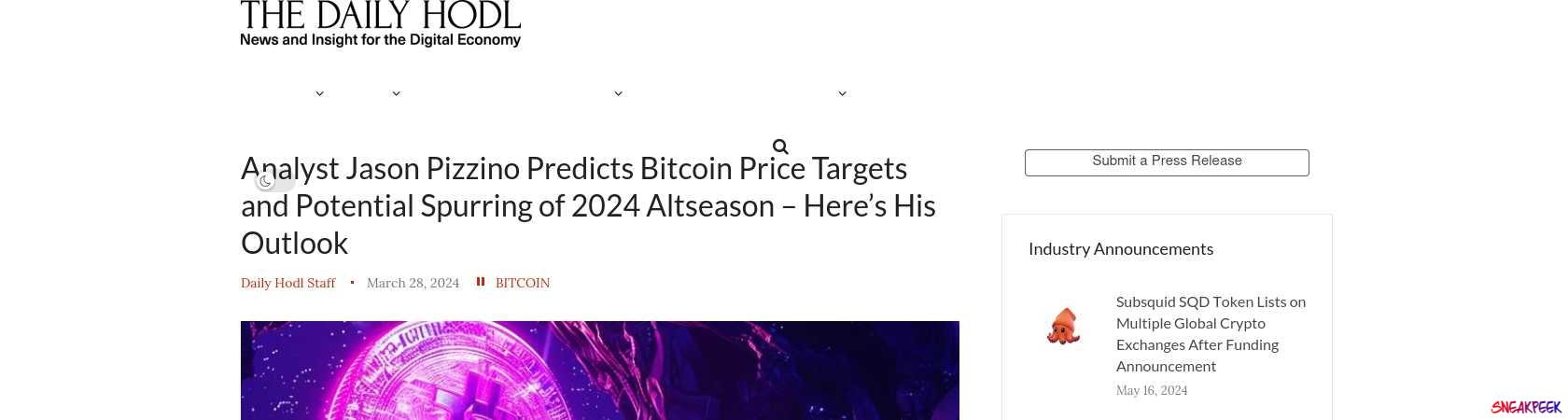 Read the full Article:  ⭲ Analyst Jason Pizzino Predicts Bitcoin Price Targets and Potential Spurring of 2024 Altseason – Here’s His Outlook