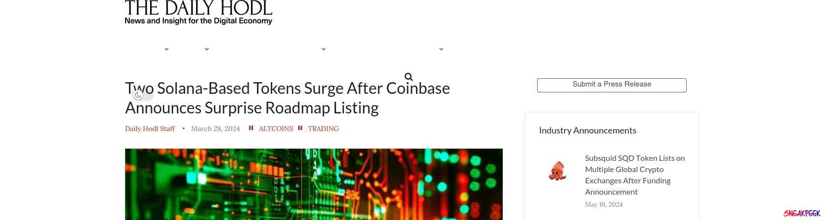 Read the full Article:  ⭲ Two Solana-Based Tokens Surge After Coinbase Announces Surprise Roadmap Listing