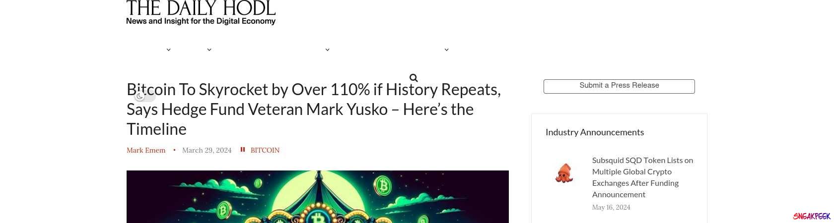 Read the full Article:  ⭲ Bitcoin To Skyrocket by Over 110% if History Repeats, Says Hedge Fund Veteran Mark Yusko – Here’s the Timeline