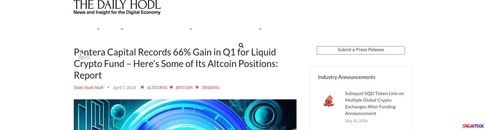 Read the full Article:  ⭲ Pantera Capital Records 66% Gain in Q1 for Liquid Crypto Fund – Here’s Some of Its Altcoin Positions: Report