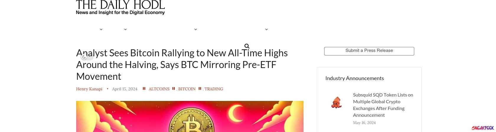 Read the full Article:  ⭲ Analyst Sees Bitcoin Rallying to New All-Time Highs Around the Halving, Says BTC Mirroring Pre-ETF Movement