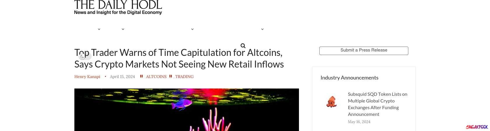 Read the full Article:  ⭲ Top Trader Warns of Time Capitulation for Altcoins, Says Crypto Markets Not Seeing New Retail Inflows