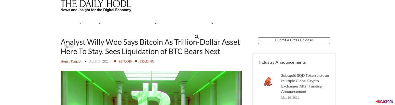 Read the full Article:  ⭲ Analyst Willy Woo Says Bitcoin As Trillion-Dollar Asset Here To Stay, Sees Liquidation of BTC Bears Next
