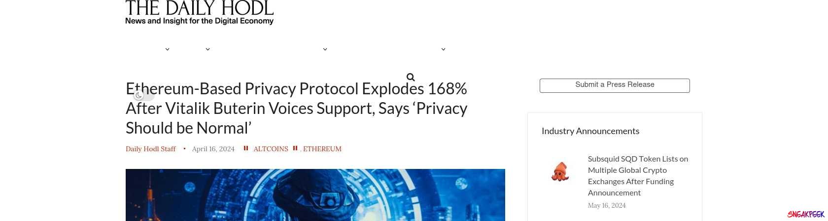 Read the full Article:  ⭲ Ethereum-Based Privacy Protocol Explodes 168% After Vitalik Buterin Voices Support, Says ‘Privacy Should be Normal’