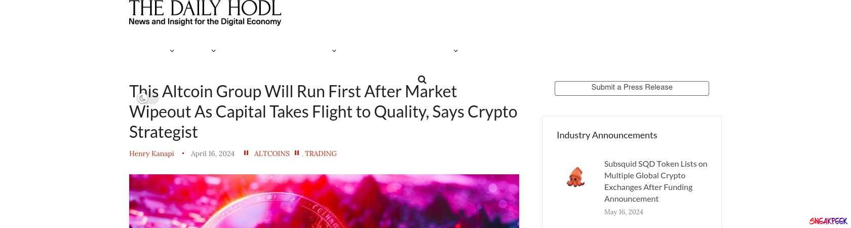 Read the full Article:  ⭲ This Altcoin Group Will Run First After Market Wipeout As Capital Takes Flight to Quality, Says Crypto Strategist
