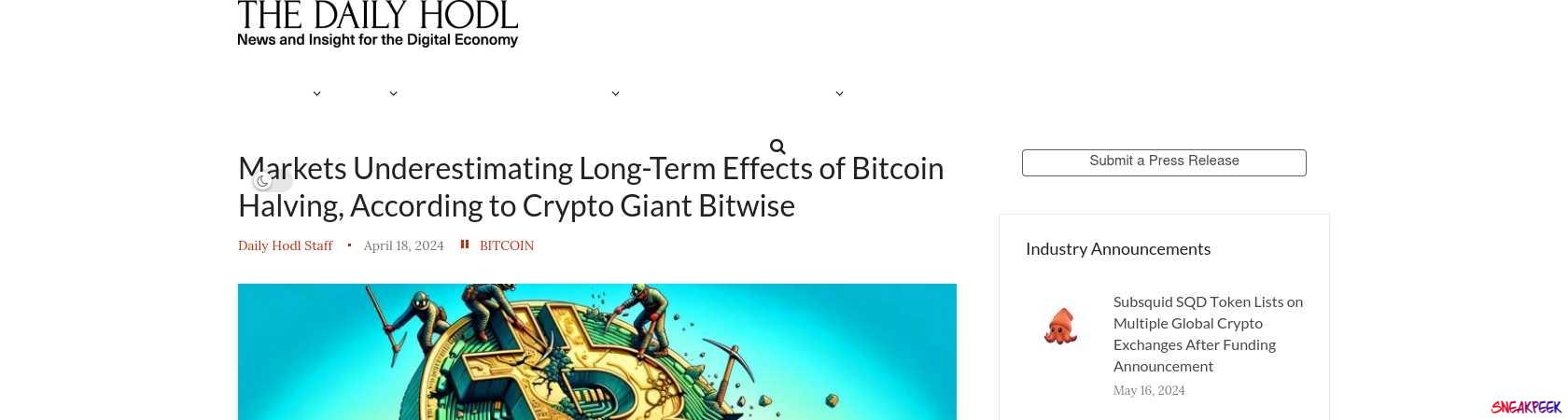 Read the full Article:  ⭲ Markets Underestimating Long-Term Effects of Bitcoin Halving, According to Crypto Giant Bitwise