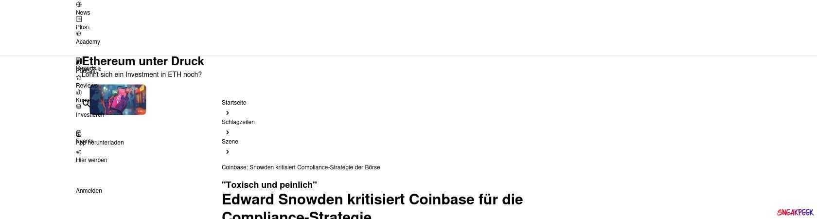 Read the full Article:  ⭲ Coinbase: Snowden kritisiert Compliance-Strategie der Börse