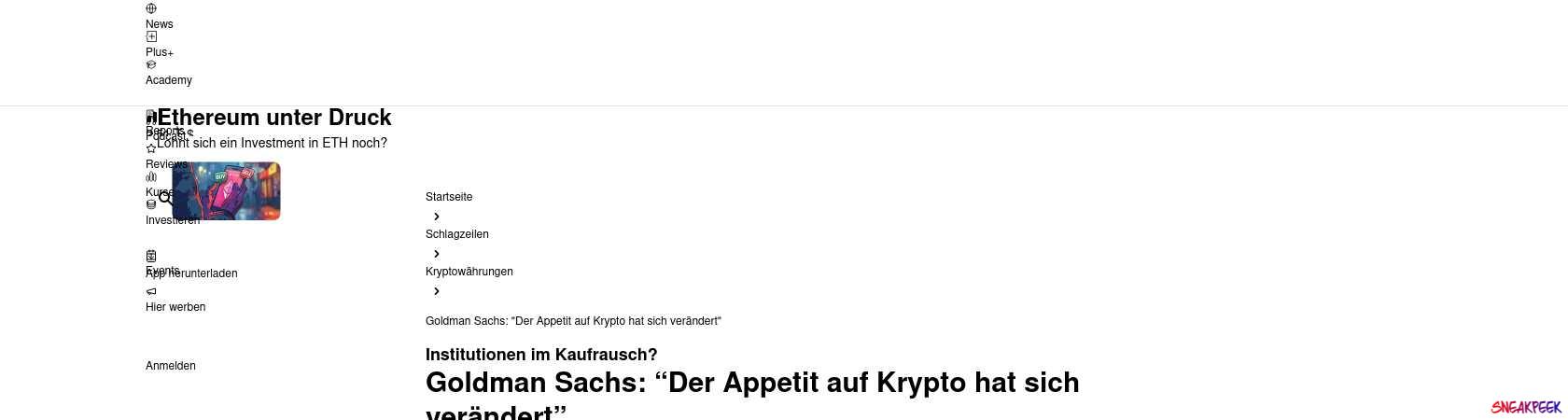 Read the full Article:  ⭲ Goldman Sachs: "Der Appetit auf Krypto hat sich verändert"