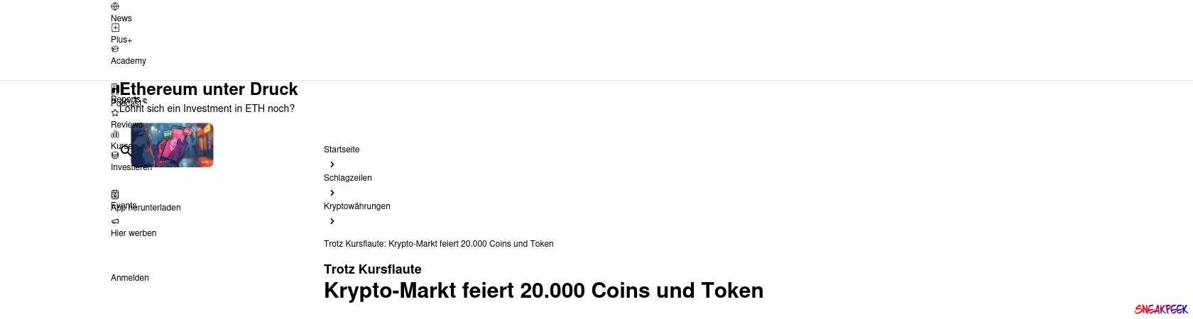 Read the full Article:  ⭲ Trotz Kursflaute: Krypto-Markt feiert 20.000 Coins und Token