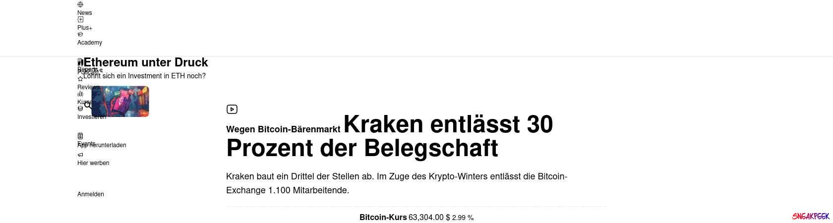 Read the full Article:  ⭲ Wegen Bitcoin-Bärenmarkt: Kraken entlässt 1.100 Angestellte