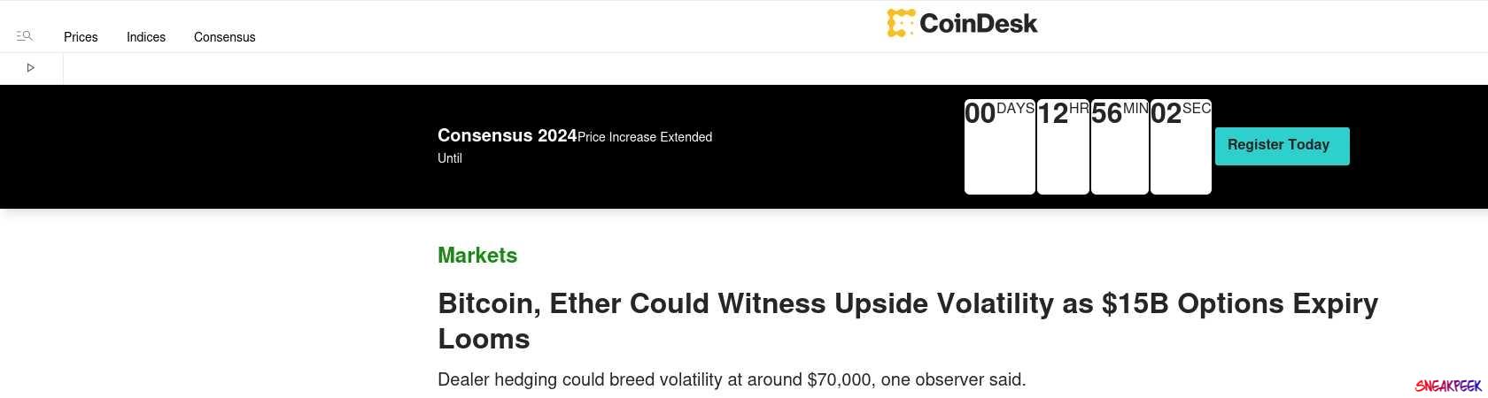 Read the full Article:  ⭲ Bitcoin, Ether Could Witness Upside Volatility as $15B Options Expiry Looms