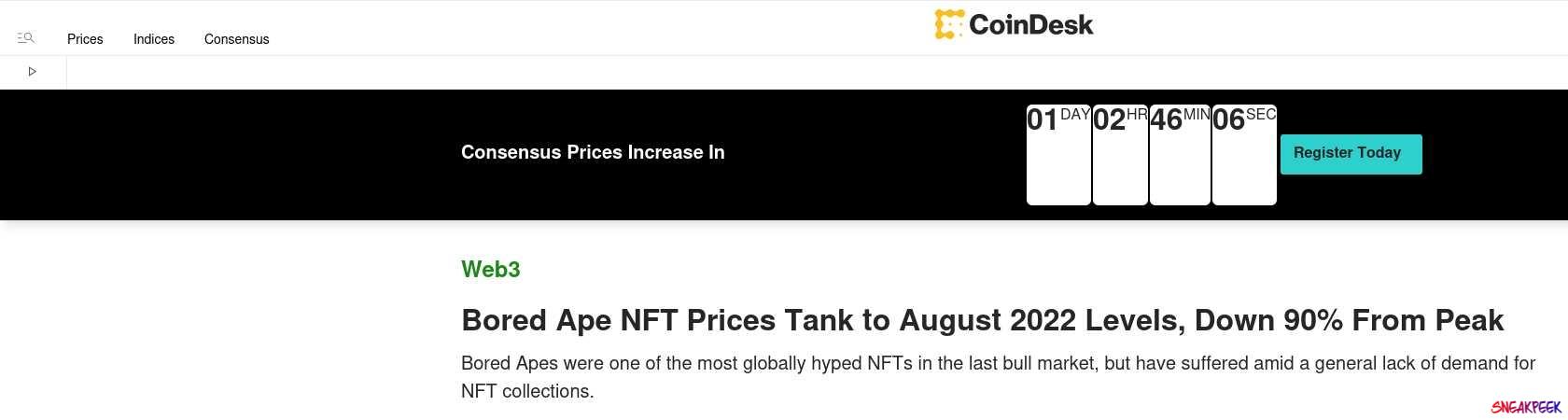 Read the full Article:  ⭲ Bored Ape NFT Prices Tank to August 2022 Levels, Down 90% From Peak