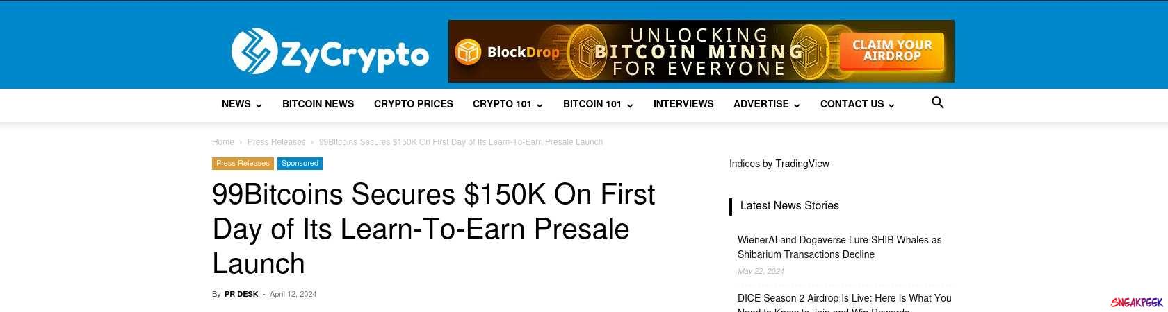 Read the full Article:  ⭲ 99Bitcoins Secures $150K On First Day of Its Learn-To-Earn Presale Launch