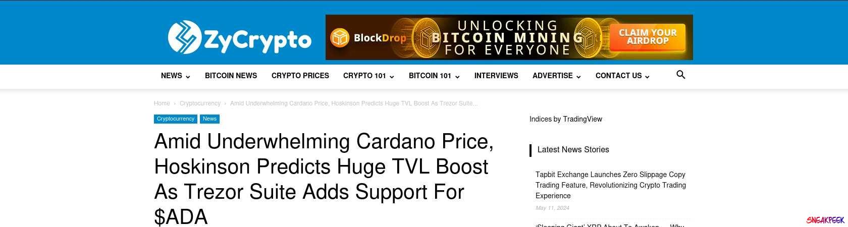 Read the full Article:  ⭲ Amid Underwhelming Cardano Price, Hoskinson Predicts Huge TVL Boost As Trezor Suite Adds Support For $ADA