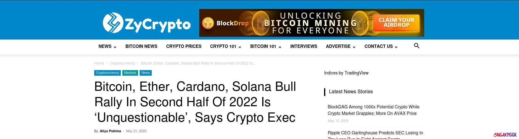 Read the full Article:  ⭲ Bitcoin, Ether, Cardano, Solana Bull Rally In Second Half Of 2022 Is ‘Unquestionable’, Says Crypto Exec