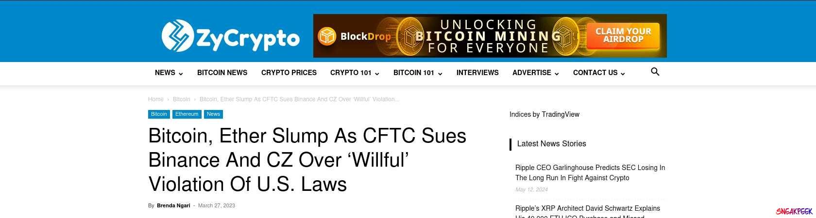 Read the full Article:  ⭲ Bitcoin, Ether Slump As CFTC Sues Binance And CZ Over ‘Willful’ Violation Of U.S. Laws