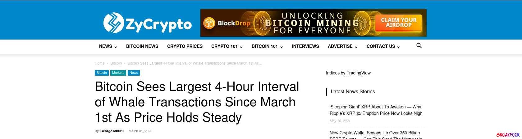Read the full Article:  ⭲ Bitcoin Sees Largest 4-Hour Interval of Whale Transactions Since March 1st As Price Holds Steady