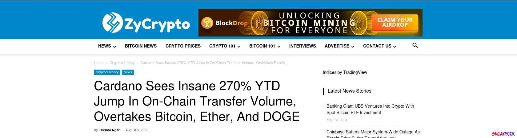 Read the full Article:  ⭲ Cardano Sees Insane 270% YTD Jump In On-Chain Transfer Volume, Overtakes Bitcoin, Ether, And DOGE