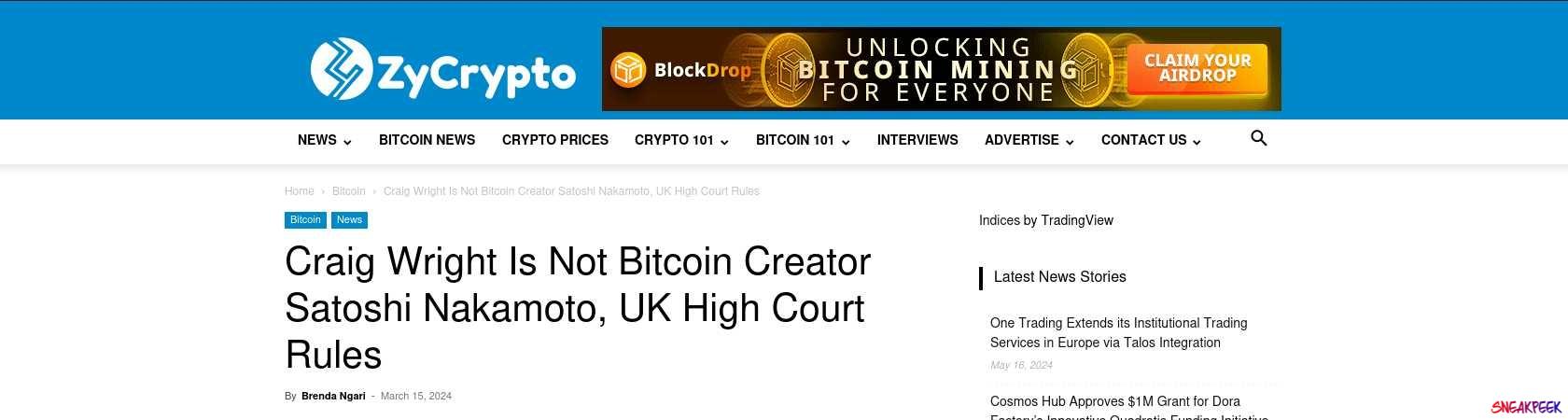 Read the full Article:  ⭲ Craig Wright Is Not Bitcoin Creator Satoshi Nakamoto, UK High Court Rules