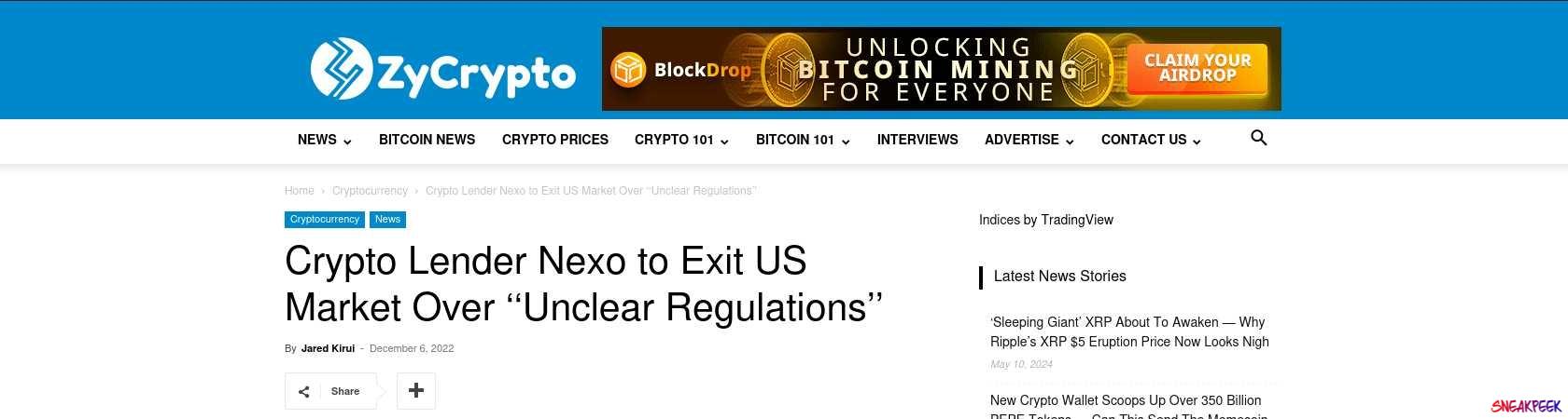 Read the full Article:  ⭲ Crypto Lender Nexo to Exit US Market Over ‘‘Unclear Regulations’’
