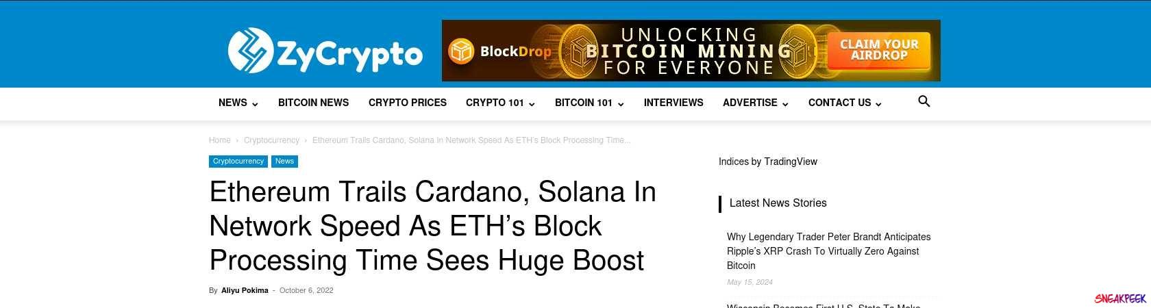 Read the full Article:  ⭲ Ethereum Trails Cardano, Solana In Network Speed As ETH’s Block Processing Time Sees Huge Boost