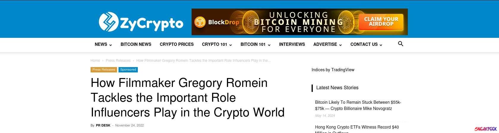 Read the full Article:  ⭲ How Filmmaker Gregory Romein Tackles the Important Role Influencers Play in the Crypto World