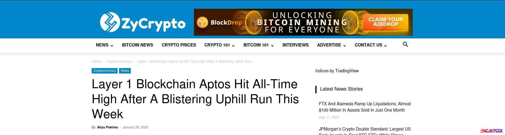 Read the full Article:  ⭲ Layer 1 Blockchain Aptos Hit All-Time High After A Blistering Uphill Run This Week