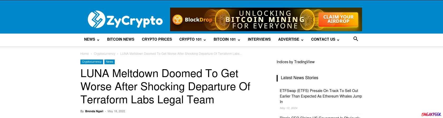 Read the full Article:  ⭲ LUNA Meltdown Doomed To Get Worse After Shocking Departure Of Terraform Labs Legal Team