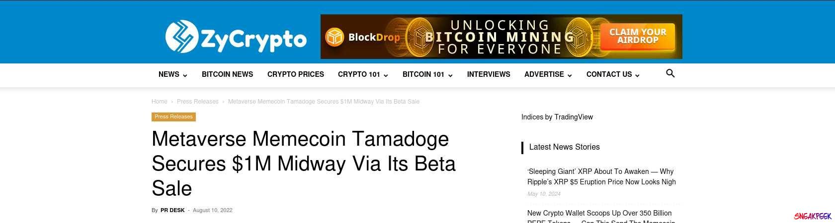 Read the full Article:  ⭲ Metaverse Memecoin Tamadoge Secures $1M Midway Via Its Beta Sale