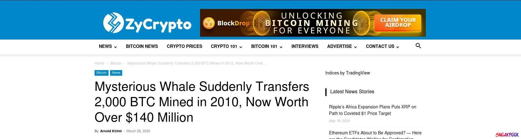 Read the full Article:  ⭲ Mysterious Whale Suddenly Transfers 2,000 BTC Mined in 2010, Now Worth Over $140 Million