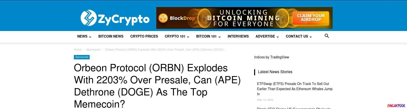 Read the full Article:  ⭲ Orbeon Protocol (ORBN) Explodes With 2203% Over Presale, Can (APE) Dethrone (DOGE) As The Top Memecoin?