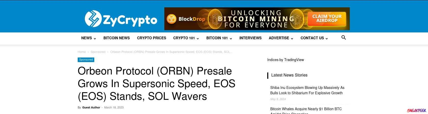 Read the full Article:  ⭲ Orbeon Protocol (ORBN) Presale Grows In Supersonic Speed, EOS (EOS) Stands, SOL Wavers