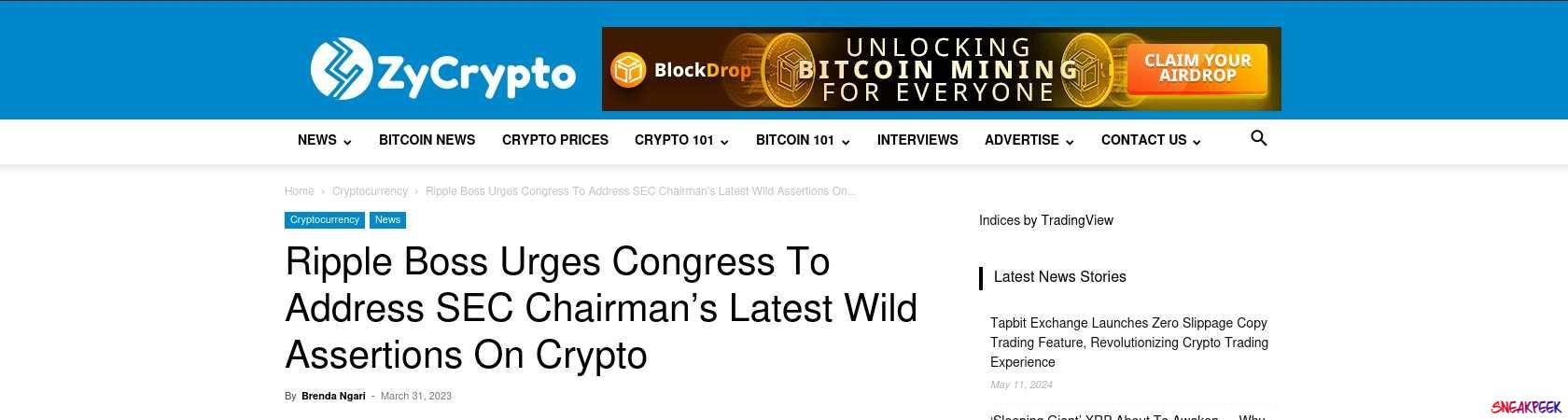 Read the full Article:  ⭲ Ripple Boss Urges Congress To Address SEC Chairman’s Latest Wild Assertions On Crypto