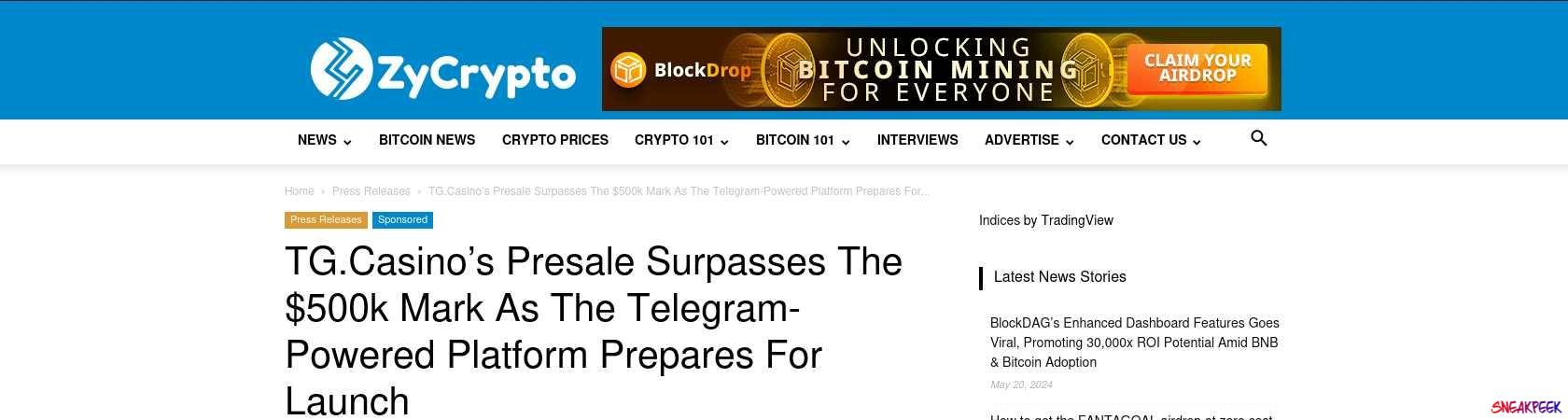 Read the full Article:  ⭲ TG.Casino’s Presale Surpasses The $500k Mark As The Telegram-Powered Platform Prepares For Launch